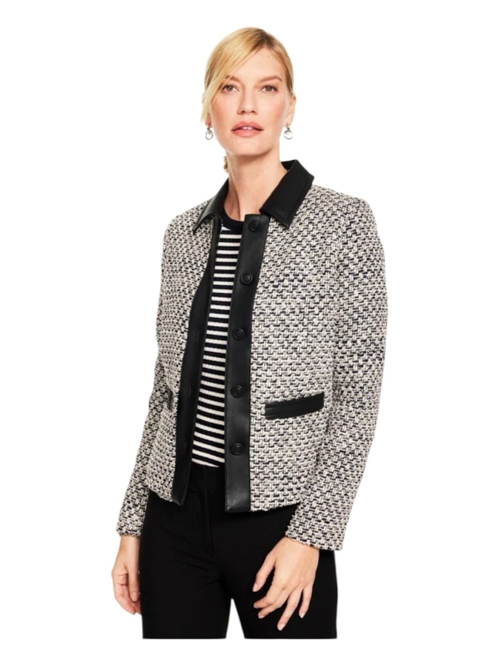 TALBOTS  Faux Leather Tweed Jacket size 6 NWT Preppy Workwear